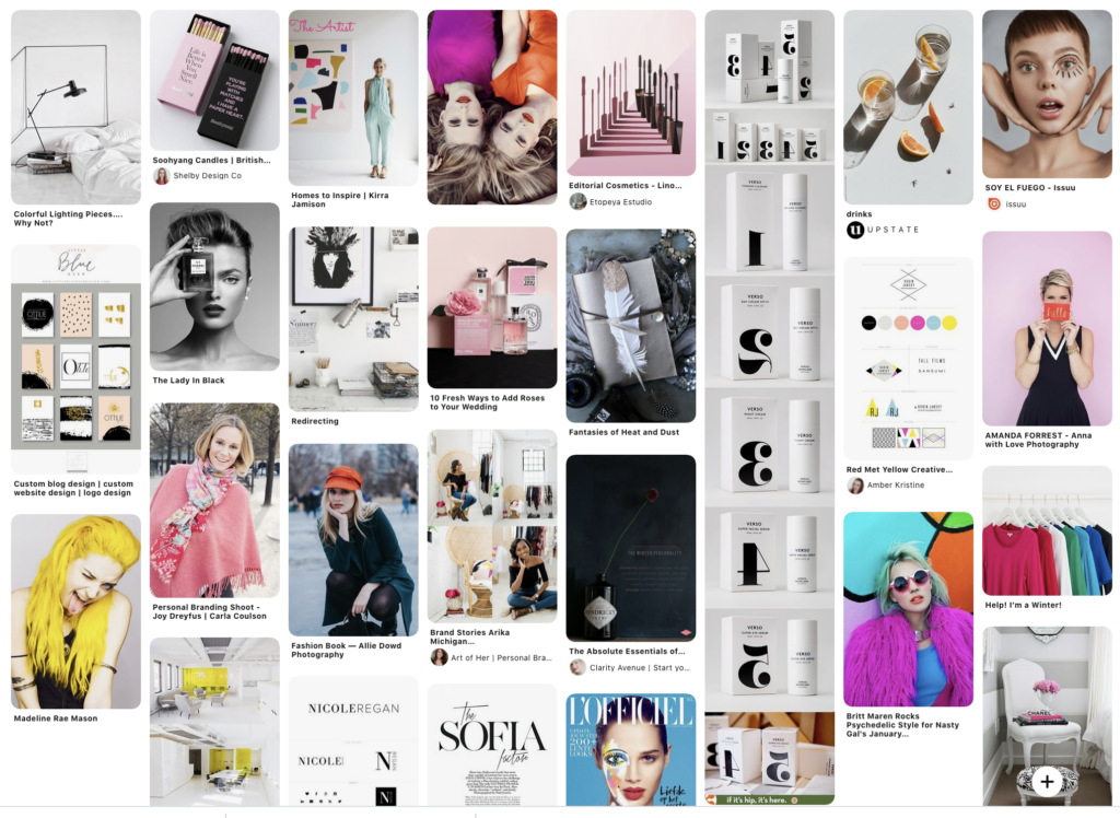 bacheca pinterest che mostra i colori della stagione inverno per un brand